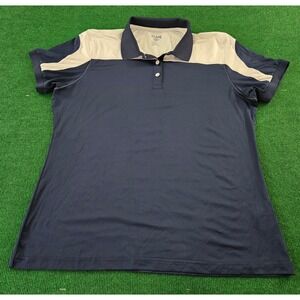 Navy Blue & Tan Color Block Short‎ Sleeve Polo Shirt XL
